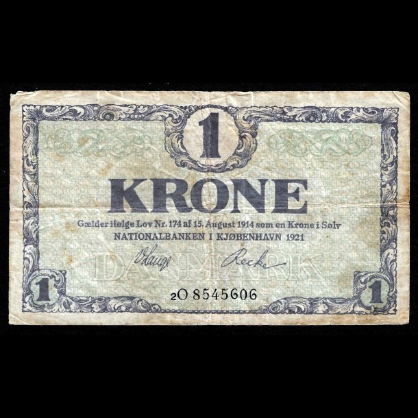 Danmark 1-krone 1921-2O Sieg 117 kval. 1-/VG 