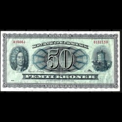 Danmark 50-kroner 1956-A1 Sieg 134 kval. EF/01 erstatn.seddel (0J), flot!!