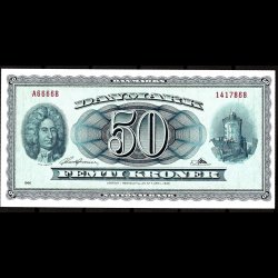 Danmark 50-kroner 1966-A6 Sieg 135 kval. UNC/0 ufoldet, flot!!