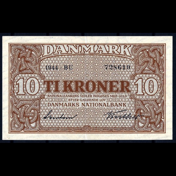 Danmark 10-kroner 1944-BU Sieg 120 kval. AU/0-01, flot!!