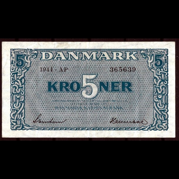 Danmark 5-kroner 1944-AP Sieg 118 kval. 01/EF, flot!!