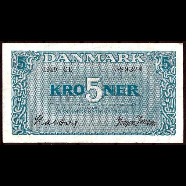 Danmark 5-kroner 1944-CL Sieg 119 kval. 01/EF, flot!!