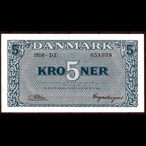Danmark 5-kroner 1950-D2 Sieg 119 kval. AU/01-0, flot!!