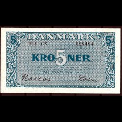 Danmark 5-kroner 1949-CS Sieg 119 kval. UNC/0 ufoldet, flot!!