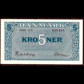 Danmark 5-kroner 1949-CS Sieg 119 kval. UNC/0 ufoldet, flot!!