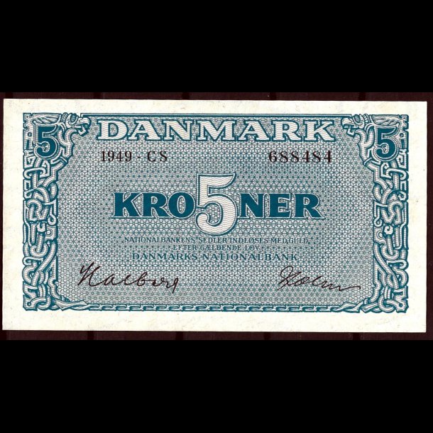 Danmark 5-kroner 1949-CS Sieg 119 kval. UNC/0 ufoldet, flot!!