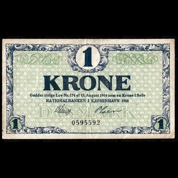 Danmark 1-krone 1916 Sieg 117 kval. AU/01-0, flot!!