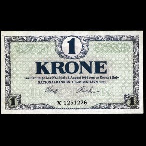 Danmark 1-krone 1921-X Sieg 117 kval. UNC/0 ufoldet, flot!!