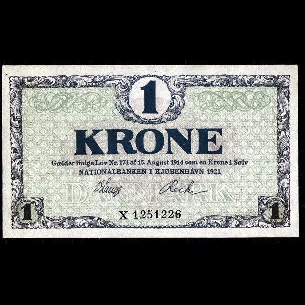 Danmark 1-krone 1921-X Sieg 117 kval. UNC/0 ufoldet, flot!!