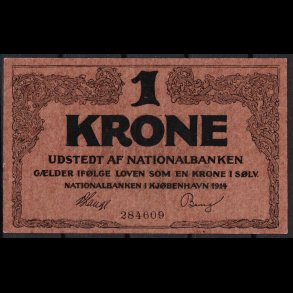 Danmark 1-krone 1914 6 cifre Sieg 115 kval. UNC/0 ufoldet, flot!!