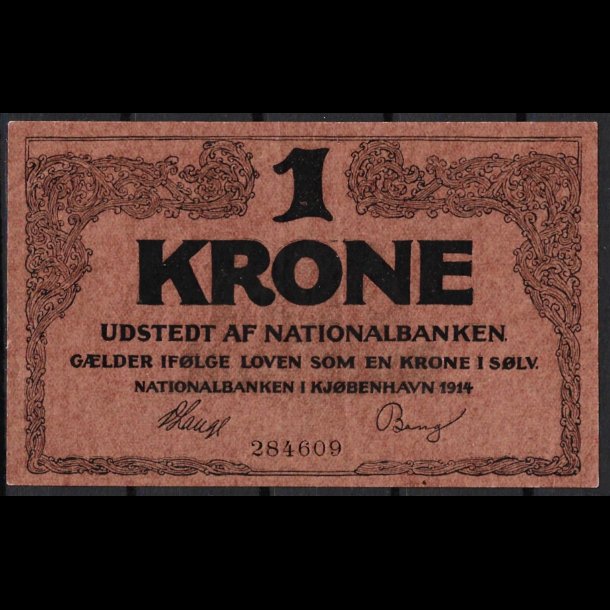 Danmark 1-krone 1914 6 cifre Sieg 115 kval. UNC/0 ufoldet, flot!!