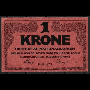 Danmark 1-krone 1914 7 cifre Sieg 115 kval. UNC/0 ufoldet, flot!!
