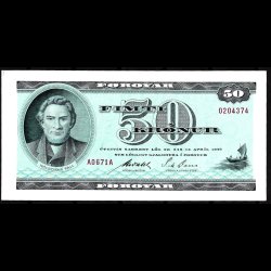 F�r�erne 50-kroner 1967-A0 Sieg 25 kval. UNC/0 ufoldet flot!!