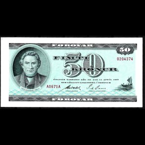 F�r�erne 50-kroner 1967-A0 Sieg 25 kval. UNC/0 ufoldet flot!!