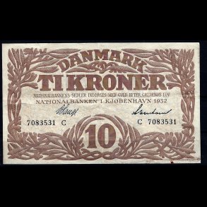 Danmark 10-kroner 1932-C Sieg 104 kval. 1+/VF