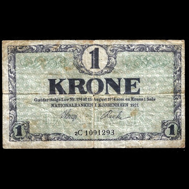 Danmark 1-krone 1921-2C Sieg 117 kval. 1-/VG 