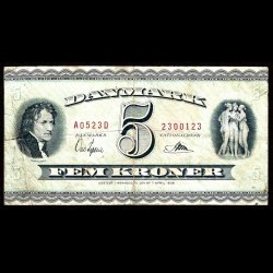 Danmark 5-kroner 1952-A0 Sieg 128 kval. 1-/VG 