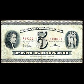 Danmark 5-kroner 1952-A0 Sieg 128 kval. 1-/VG 