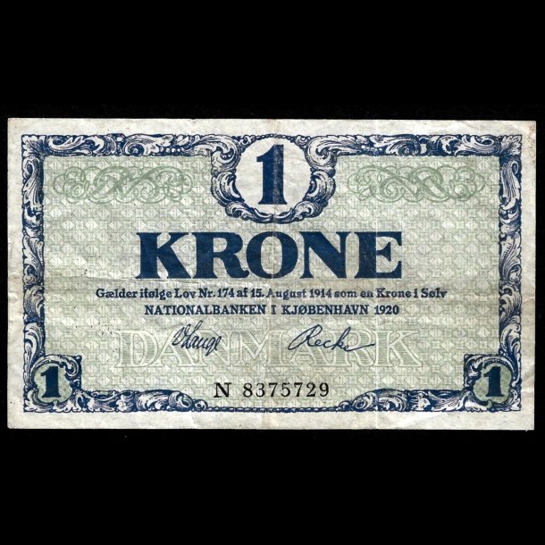 Danmark 1-krone 1920-N Sieg 117 kval. 1+/VF