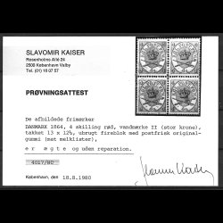 Danmark AFA 13 POSTFRISK 4-blok med attest AFA kr. 5.000,00