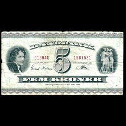 Danmark 5-kroner 1959-C1 Sieg 129 kval. 1-/VG