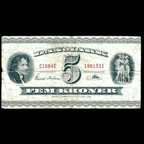 Danmark 5-kroner 1959-C1 Sieg 129 kval. 1-/VG