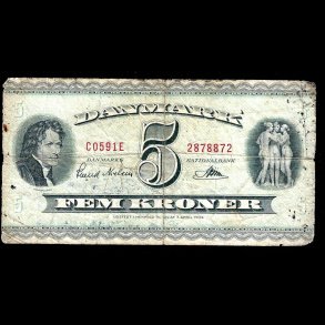 Danmark 5-kroner 1959-C0 Sieg 129 kval. 1-/VG