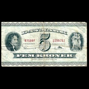 Danmark 5-kroner 1958-B7 Sieg 129 kval. 1-/VG