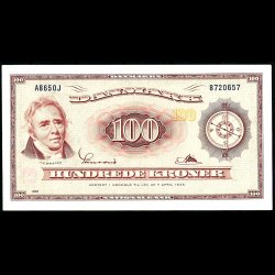 Danmark 100-kroner 1965-A8 Sieg 137 kval. UNC/0 ufoldet erstn.seddel (0J), flot!!