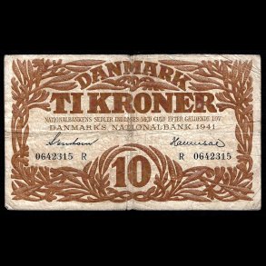Danmark 10-kroner 1941-R Sieg 105 kval. 1-/VG