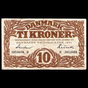 Danmark 10-kroner 1941-R Sieg 105 kval. 1+/VF
