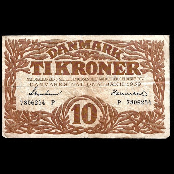 Danmark 10-kroner 1939-P Sieg 105 kval. 1+/VF