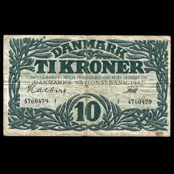 Danmark 10-kroner 1947-F Sieg 122 kval. 1-/VG