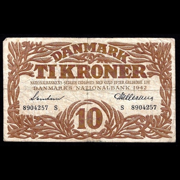 Danmark 10-kroner 1942-S Sieg 105 kval. 1-/VG