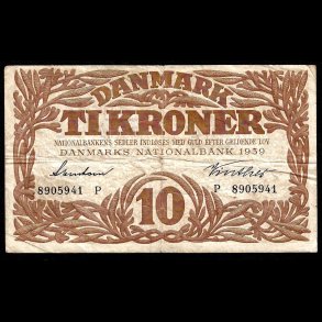 Danmark 10-kroner 1939-P Sieg 105 kval. 1-/VG