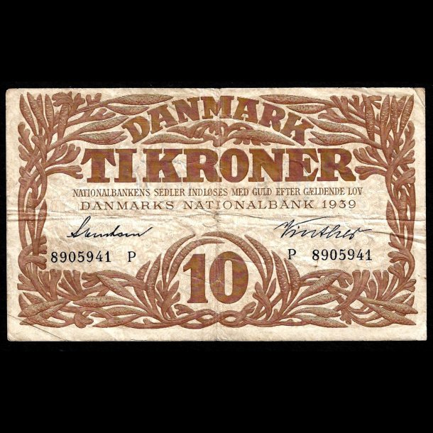 Danmark 10-kroner 1939-P Sieg 105 kval. 1-/VG