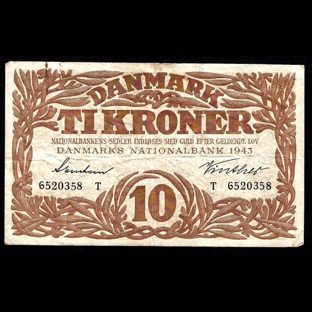 Danmark 10-kroner 1943-T Sieg 105 kval. 1+/VF