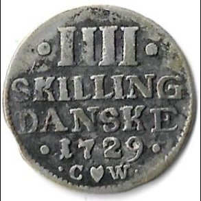 Danmark m�nt 1729, 4 sk., Fr. IV, Sieg 5, kval. 1