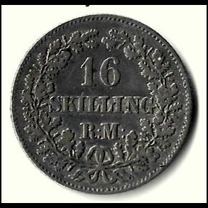 Danmark m�nt 1856 Fr. VII, 16 skilling, Sieg 11 kval. 1+