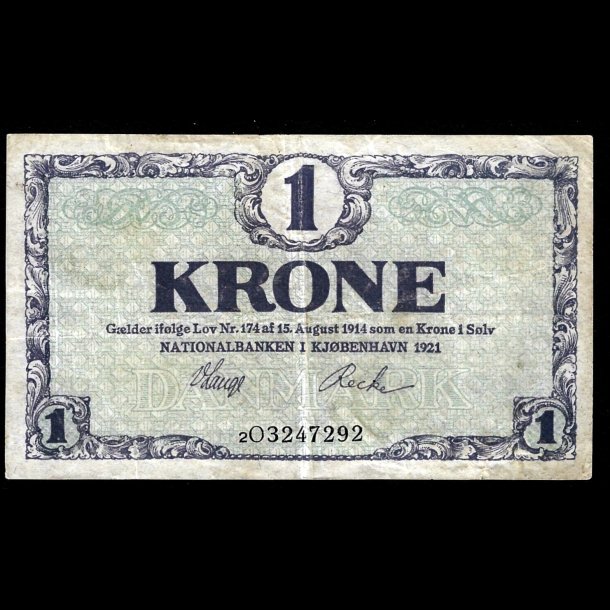 Danmark 1-krone 1921-2O Sieg 117 kval. 1+/VF