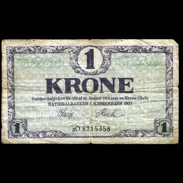 Danmark 1-krone 1921-2O Sieg 117 kval. 1-/VG 