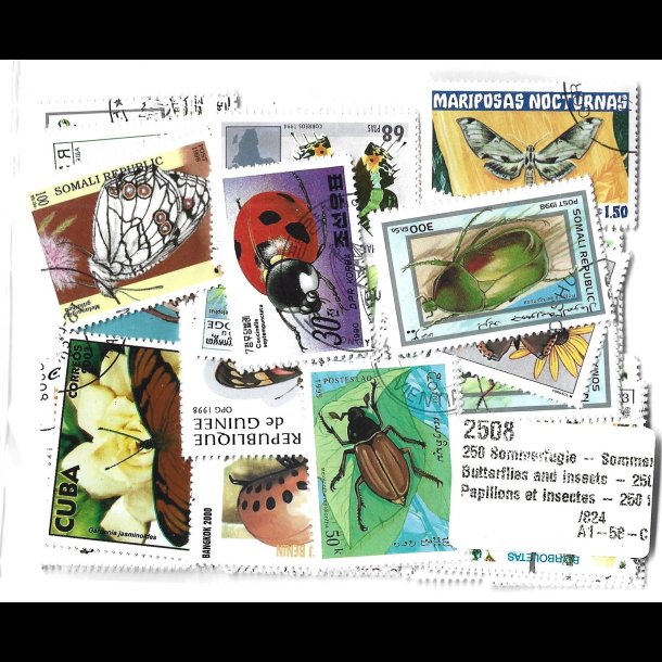 motivpakke stemplet sommerfugle/insekter 250 stk. forskellige