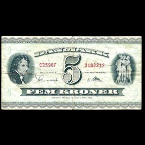 Danmark 5-kroner 1959-C3 Sieg 129 kval. 1-/F